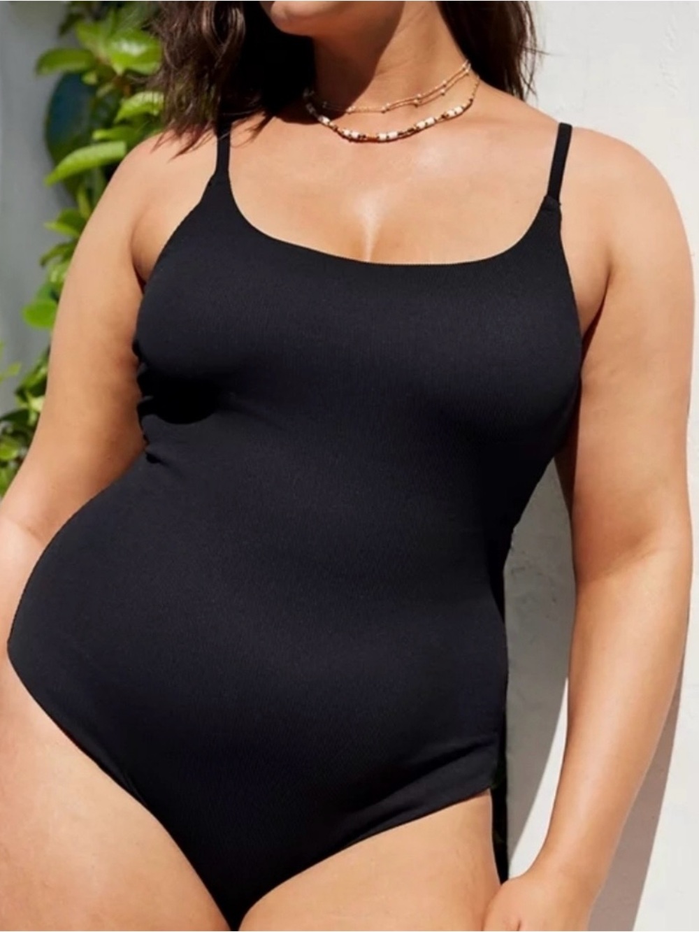 Aerie Ribbed Tie Back Classic Minimalist Beach Vacation One Piece Swimsuit Large - Picture 3 of 9
